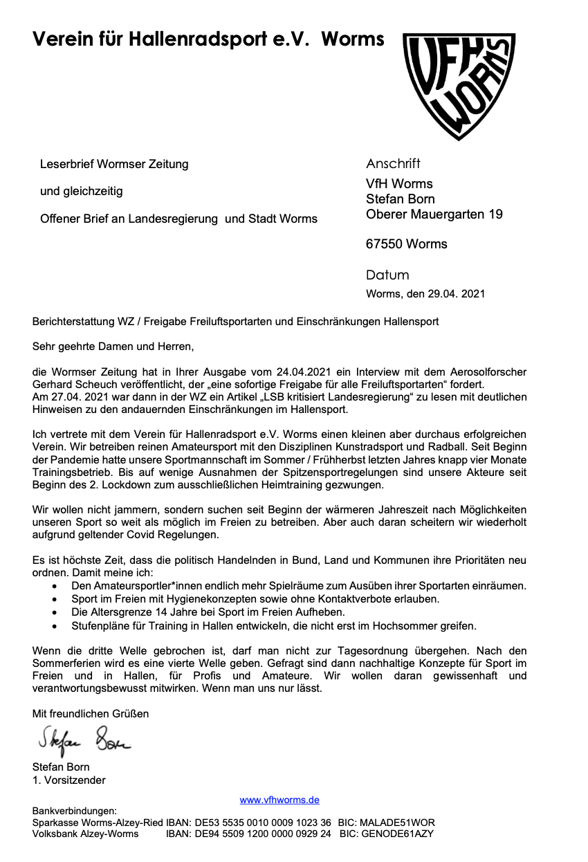 Offener Brief an Landesregierung und Stadt Worms